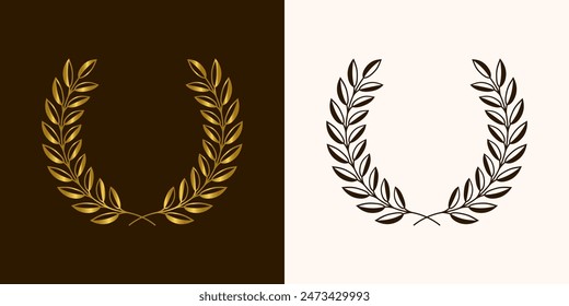 golden laurels wreaths and branches with leaves. swirls, twigs and flower ornaments. herbs, flowers and plants elements. vector design elements