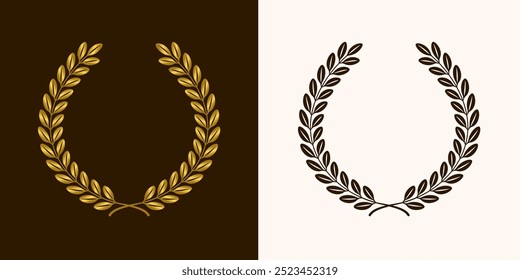 golden laurels wreaths and branches with leaves. swirls, twigs and flower ornaments. herbs, flowers and plants elements. vector design elements