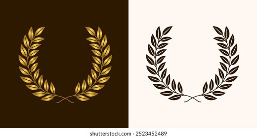 golden laurels wreaths and branches with leaves. swirls, twigs and flower ornaments. herbs, flowers and plants elements. vector design elements