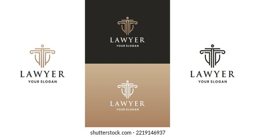 golden lawyer, shield justice logo design