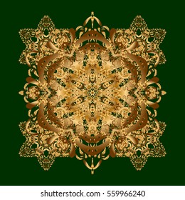 Golden layout on a green background. Sketch with mandala. Business, science and technology design book layout. Modern vector template for brochure leaflet flyer cover catalog magazine or annual report