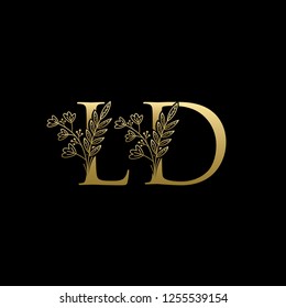 Golden LD Letter logo With Classy Floral Leaf Design