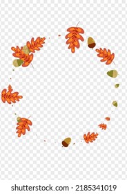 Golden Leaf Background Transparent Vector. Plant Organic Set. Orange Acorn. Banner Illustration. Brown Foliage Poster.