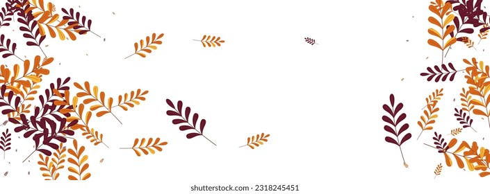Golden Leaf Background White Vector. Leaves Silhouette Design. Yellow Herb. Green Plant Decor. November Set.