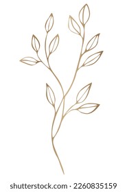 Golden leaf branch. Botanical decor for beauty, postcard, wedding invitation card.