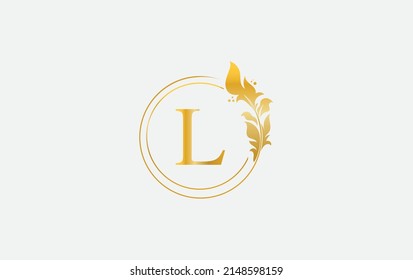 Vector de diseño de la hoja de oro y el logotipo de círculo. Diseño vectorial de la belleza dorada y el símbolo de negocios y el alfabeto