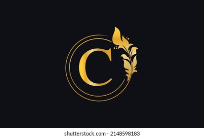 Golden leaf and circle logo design vector. Golden beauty and business symbol and alphabets vector design