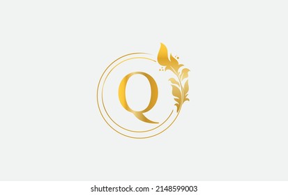 Golden leaf and circle logo design vector. Golden beauty and business symbol and alphabets vector design