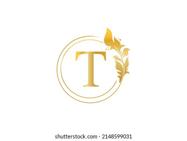 Golden leaf and circle logo design vector. Golden beauty and business symbol and alphabets vector design