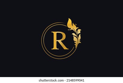 Golden leaf and circle logo design vector. Golden beauty and business symbol and alphabets vector design