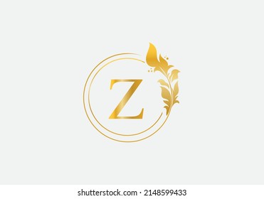 Golden leaf and circle logo design vector. Golden beauty and business symbol and alphabets vector design