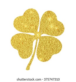 Golden leaf clover on a white background with shimmering highlights. Symbol of good luck. Patrick's Day. Vector illustration golden texture. Template cards for congratulations. Card.