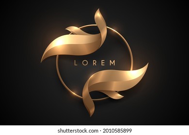 Golden leaf frame template on black background