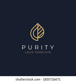 Golden Leaf, Gold Initial Letter P for Pure Plant Purity nature natural cosmetic beauty logo design