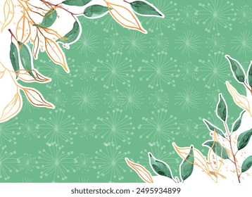 Hoja de oro con fondo de patrón verde 