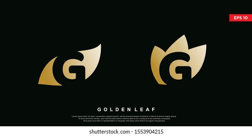 golden leaf initial letter g logo. modern icon,template design