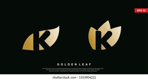 golden leaf initial letter k logo. modern icon,template design