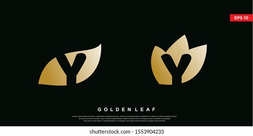 golden leaf initial letter y logo. modern icon,template design