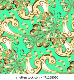 Golden leaf lace on green background. 