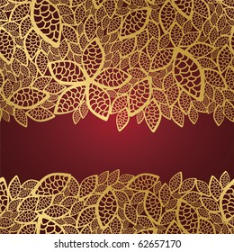 Golden leaf lace on red background