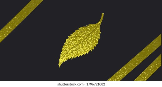 Golden leaf on black background - vector. Autumn holidays. Banner horizontal