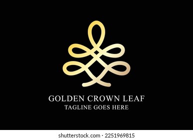 Golden Leaf Plant Tree shape King Queen Princess Crown Logo Design