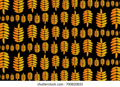 Golden leaf of rowan on black background - vector pattern, (Sorbus aucuparia),