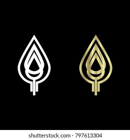 Golden leaf vector abstract emblem logo white in black