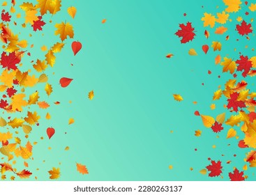 Golden Leaf Vector Blue Background. Forest Leaves Template. Yellow Wallpaper Foliage Illustration. Pattern Frame.