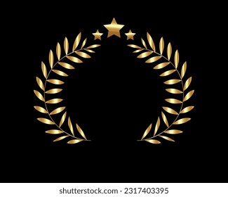 corona de hojas doradas y estrellas con espacio de copia para tu texto aislado en fondo negro 
