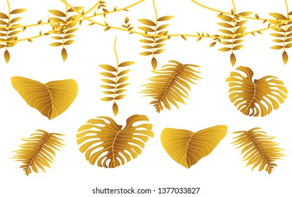 golden leafs on the white background