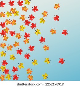Golden Leaves Background Blue Vector. Floral Flying Design. Ocher Paper Leaf. Season Foliage Template.