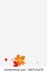 Golden Leaves Background Transparent Vector. Foliage Down Frame. Colorful Flying Leaf. Isolated Plant Design.