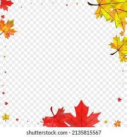 Golden Leaves Background Transparent Vector. Plant Shape Illustration. Brown Decoration Floral. Collection Foliage Design.
