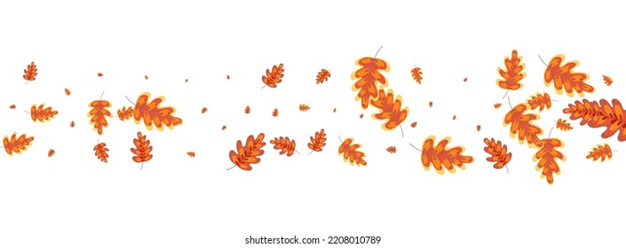 Golden Leaves Background White Vector. Acorn Drawn Illustration. Red Oak. School Texture. Yellow Leaf Floral.