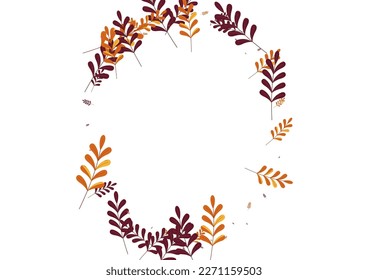 Golden Leaves Background White Vector. Herb Natural Illustration. Gold Plant. Red Foliage Tree. Isolated Design.