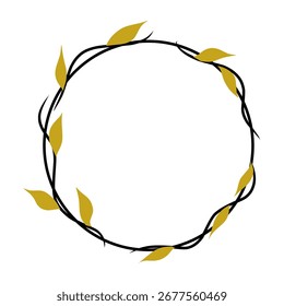 Golden leaves border botanical circular frame