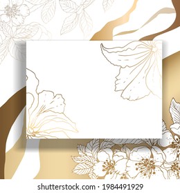 Golden leaves and branches. Set of hand-drawn leaves on a white background. Vector.