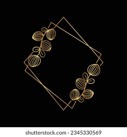 golden leaves frame background. vector illustration. vintage floral design elements. decorative vector frames and borders. vintage frames and borders. line floral. Elegant frame with golden leaves.