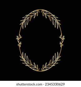 golden leaves frame background. vector illustration. vintage floral design elements. decorative vector frames and borders. vintage frames and borders. line floral. Elegant frame with golden leaves.