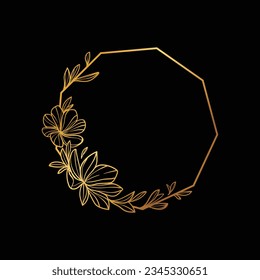 golden leaves frame background. vector illustration. vintage floral design elements. decorative vector frames and borders. vintage frames and borders. line floral. Elegant frame with golden leaves.