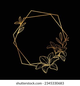 golden leaves frame background. vector illustration. vintage floral design elements. decorative vector frames and borders. vintage frames and borders. line floral. Elegant frame with golden leaves.