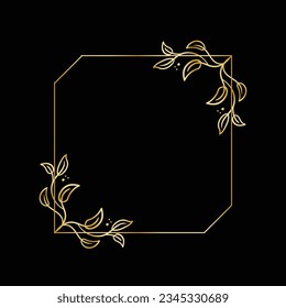 golden leaves frame background. vector illustration. vintage floral design elements. decorative vector frames and borders. vintage frames and borders. line floral. Elegant frame with golden leaves.