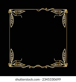 golden leaves frame background. vector illustration. vintage floral design elements. decorative vector frames and borders. vintage frames and borders. line floral. Elegant frame with golden leaves.