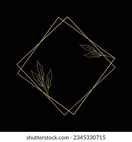 golden leaves frame background. vector illustration. vintage floral design elements. decorative vector frames and borders. vintage frames and borders. line floral. Elegant frame with golden leaves.