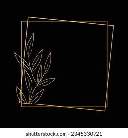 golden leaves frame background. vector illustration. vintage floral design elements. decorative vector frames and borders. vintage frames and borders. line floral. Elegant frame with golden leaves.