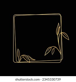 golden leaves frame background. vector illustration. vintage floral design elements. decorative vector frames and borders. vintage frames and borders. line floral. Elegant frame with golden leaves.