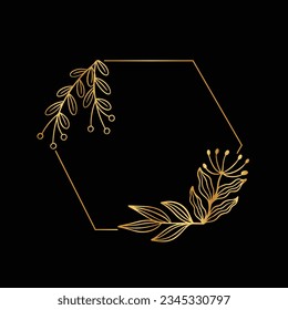 golden leaves frame background. vector illustration. vintage floral design elements. decorative vector frames and borders. vintage frames and borders. line floral. Elegant frame with golden leaves.