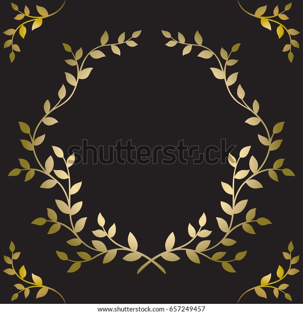 Golden leaves frame on\
black background
