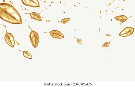 Golden leaves isolated on a white background. Autumn background with falling golden leaves. Vector illustration EPS10